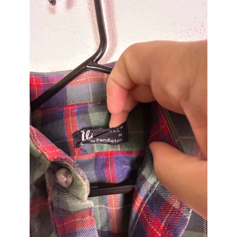 Pendleton Mens Plaid Flannel Button Down Shirt Green Red Blue Made in USA Size M